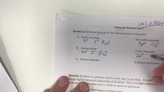 Question 1 - Ionic Formulas - Year 11 Metallic and Ionic Materials Test 1 - Walkthrough