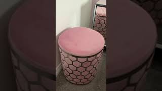 Pink Velvet Round Stool With Brushed Steel Silver Honeycomb Overlay