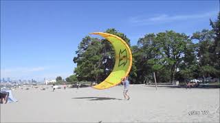 Parafoil launch at beach. Parafoil Kite in action.