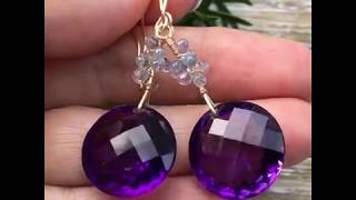 Purple Amethyst Sapphire wire wrapped Earrings