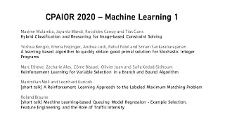 CPAIOR 2020 Session Machine Learning 1