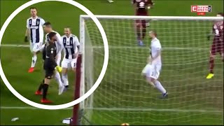 RONALDO BUMPS THE GOALKEEPER AFTER HE SCORES