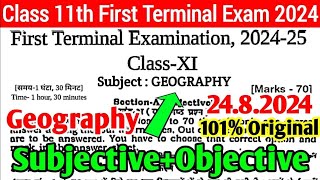 24.8.2024 class 11th Geography First Terminal Question | Class 11th Geography August Monthly exam