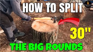 HOW TO SPLIT BIG ROUNDS OF #FIREWOOD - LARGE DIAMETER SPLITTING