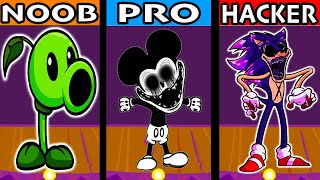 41 FNF Noob Pro Hacker Mickey mouse   Character Test Gameplay vs Playground Mode Sonic Zombies