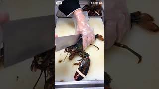 Chef chopping lobster for cooking cooking food #lobster #shorts