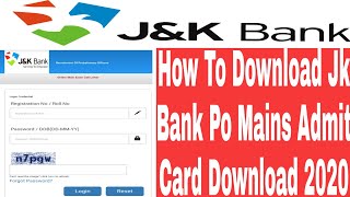 How to Download Jk Bank PO Mains Admit Card|Jk Bank PO Mains admit Card download 2020|Mission Jkssb😱