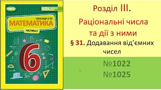 №1022 №1025 Додавання від'ємних чисел_Математика 6 клас НУШ_Істер 2023