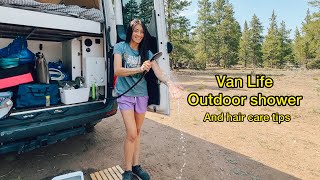 Van Life: My First Outdoor Shower 🚐 🚿 (hair care tips)