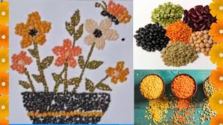 Beautiful Pulses Art And Craft Ideas | Pulses Craft Grains craft/crop seeds art| Rice Craft #drawing