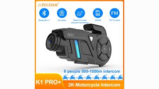 Review K1PRO+ Motorcycle Intercom Helmet Dash Cam Wireless Bluetooth Headsets 2024