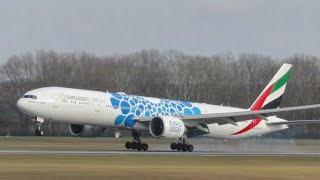 Emirates B777-300ER (Blue Expo livery) landing in Budapest - Plane Spotting 2021