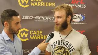 Soren Bak reacts to huge win over Paddy Pimblett to win the Cage Warriors Lightweight Title