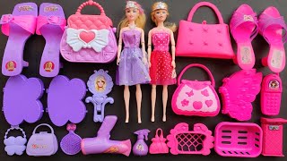 Most satisfying unboxing with modern pink and purple barbie doll makeup toys collection | ASMR