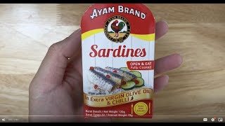 Ayam Brand Sardines In Extra Virgin Olive Oil & Chilli Look & Taste Test