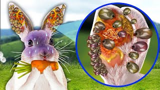 ASMR Remove Worm & Deep cleaning of ticks in the ears of Rabbit | Dog Ticks Removal Animation