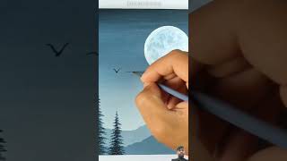 Easy Moon light scenery painting 🖌️🎨#shorts #trending #drawing #shortsviral