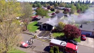 Duplex fire in McMinnville Oregon shot from quad copter drone uav