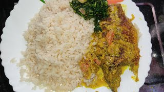 Lunch Plate (Rice, Tilapia fish mustard curry, kolmi saag fry) #Tilapia fish curry recipe