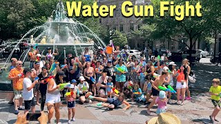 Toronto WATER GUN Fight at Berczy Park Dog Fountain - Hot Summer Saturday Downtown