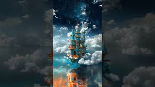 "Enter the floating fortress of dreams" #aiart #magical #dreams #clouds #sky #castle #surreal #water