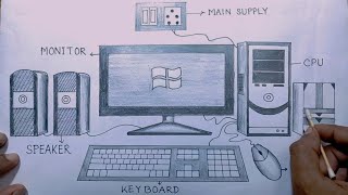 Easy computer drawing/How to draw desktop computer easy steps for project