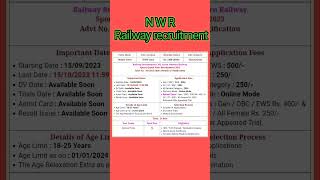 Railway recruitment 2023 #North Western Railway vacancy    Railway vacancy 2023 #railway #govtjobs