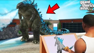 Franklin Uses Magical Painting To Draw Real Dangerous Godzilla In Gta V ! GTA 5 new