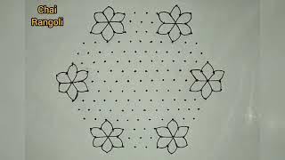 15*8 middle dot's rangoli|easy rangoli|chukki rangoli|