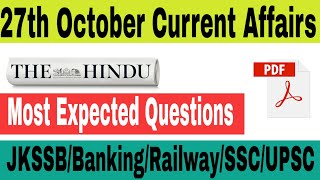 |27th October Current Affairs| Daily Current Affairs|Current Affairs in English|MISSION JKSSB