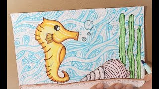 Como dibujar un caballito de mar en el oceano.