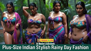 Curvy Plus-Size Indian Woman in Stylish Rainy Day Fashion | AI Model Look Book #virtualmodel