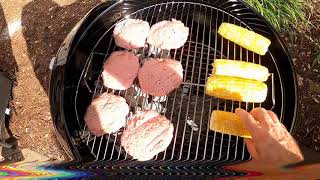 Grilling turkey patties on the Weber kettle