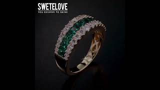 Handmade Emerald Green Princess&Round Cut Sterling Silver Band Ring