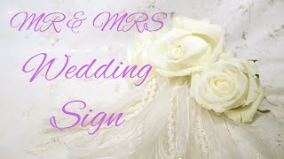 Easy DIY Wedding Floral Wreath Mr and Mrs Centerpiece/Sign. Sparkly Purple Glittery.