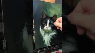 Pet portrait oil painting. Making  the whiskers with a palette knife. #oilportrait #petportrait