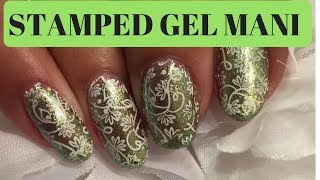 GREEN GEL MANI WITH STAMPING