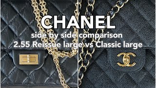 CHANEL 2.55 Reissue size Large/226 vs Classic Flap size Large/Jumbo ⭐️ side by side comparison ⭐️