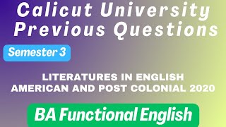 Third Semester BA Functional English  | Literatures in English American and Post Colonial 2020