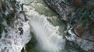 Letchworth Upper Falls with snow by Drone