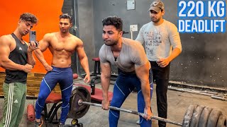 220 kg Deadlift 🔥 Natural Pura Gym Hila diya | Workout with younger Bro..!