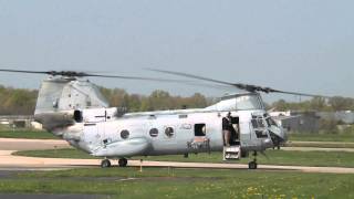 Boeing Vertol Ch-46 Sea Knight Helicopter landing at Sporty's