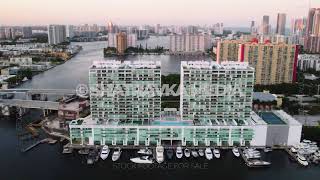 Mesmerizing Evening Views of 400 Sunny Isles Beach Twin Towers   Aerial Stock Footage 4K