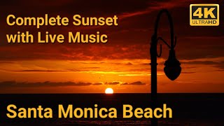 [4K] 🌅 Complete Sunset (no filter) at Santa Monica Beach with Live Music | Los Angeles, California