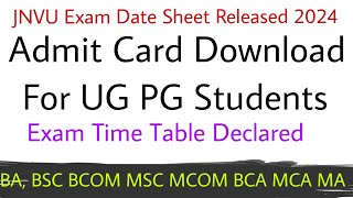 JNVU UG PG Exam Time Table Declared 2023 | JNVU Exam Date Sheet Released 2024 | JNVU Hall Ticket