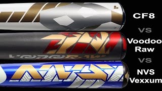 CHEAPBATS.COM 2016 DeMarini CF8 vs VOODOO RAW vs NVS VEXXUM BBCOR Baseball Bats Comparison