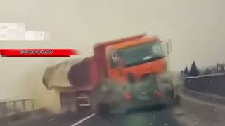 Holy Sh*t Truck Demolishes Car And Drives Off Bridge During Insane Accident In Romania!#crash