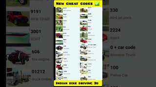 Indian Bikes Driving 3D All Vehicle Cheats Codes #shorts #short #indianbikedriving3d #cheatcodes