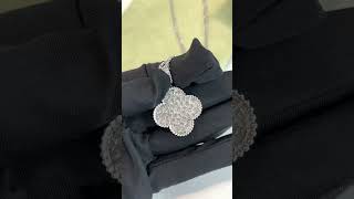 Custom Made Van Cleef Arpels Magic Alhambra Pendant Necklace 18K White Gold Pave With Diamonds