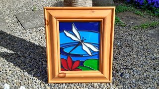 Dragonfly stained glass effect inlayed with resin, scroll saw project..